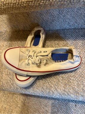 Converse White Low-Top Canvas Sneakers with Red Trim